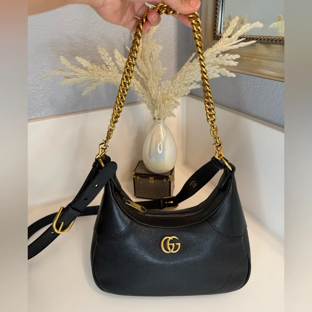 🎀GUCCI Black Small Double G Aphrodite Shoulder Bag - Picture 15 of 16